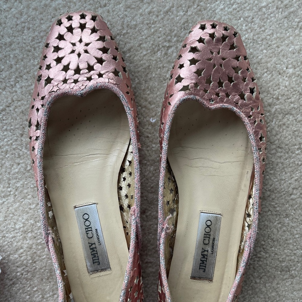 Jimmy Choo Metalic Pink Flats-star cutouts